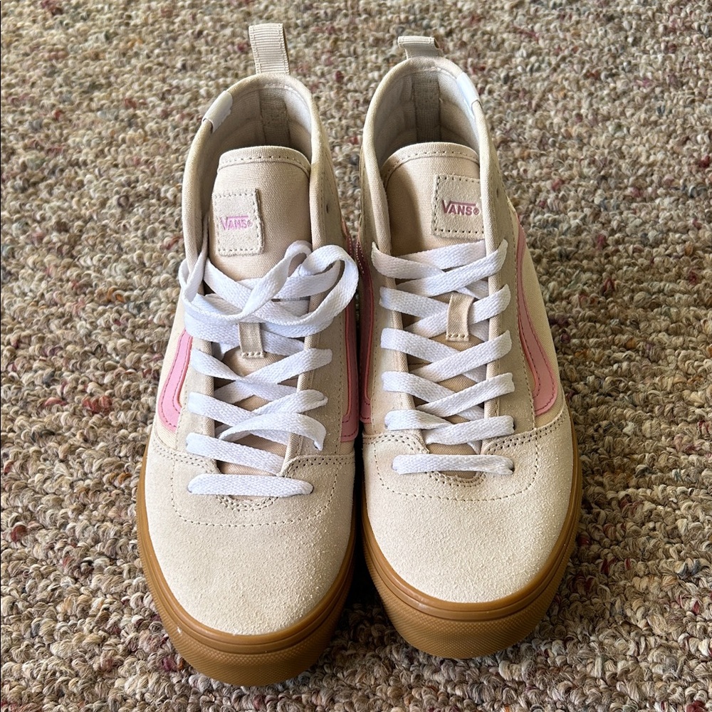 Vans Women's Cream and Pink Sneakers